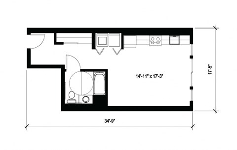 Floor plan for studio, 1 bath, 510 sqft